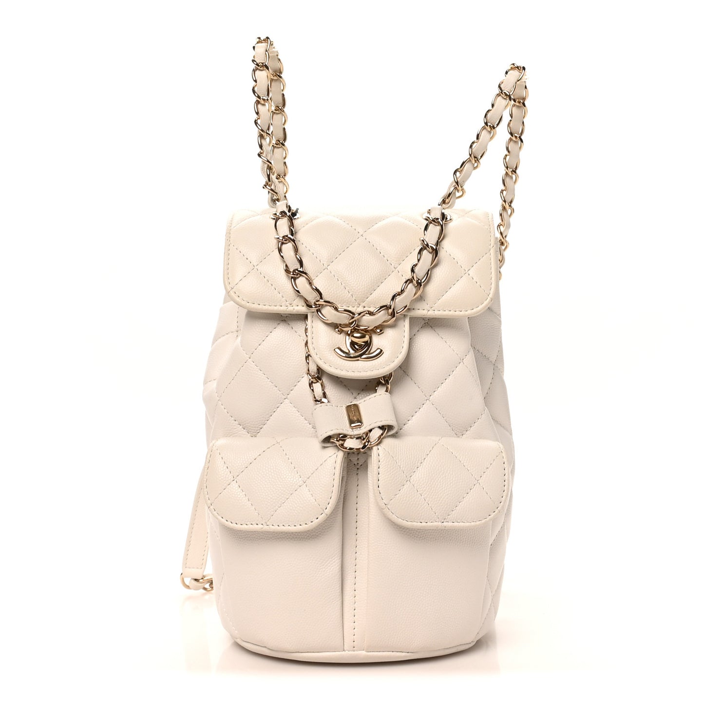Caviar Quilted Pockets Backpack White