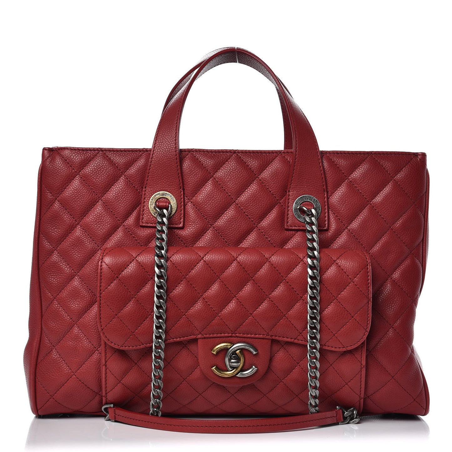 Caviar Quilted Large Casual Pocket Tote Red