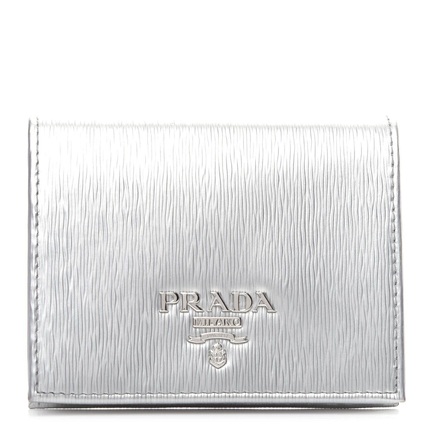 Prada Metallic Vitello Move Bi-Fold Wallet Cromo 1 of 8