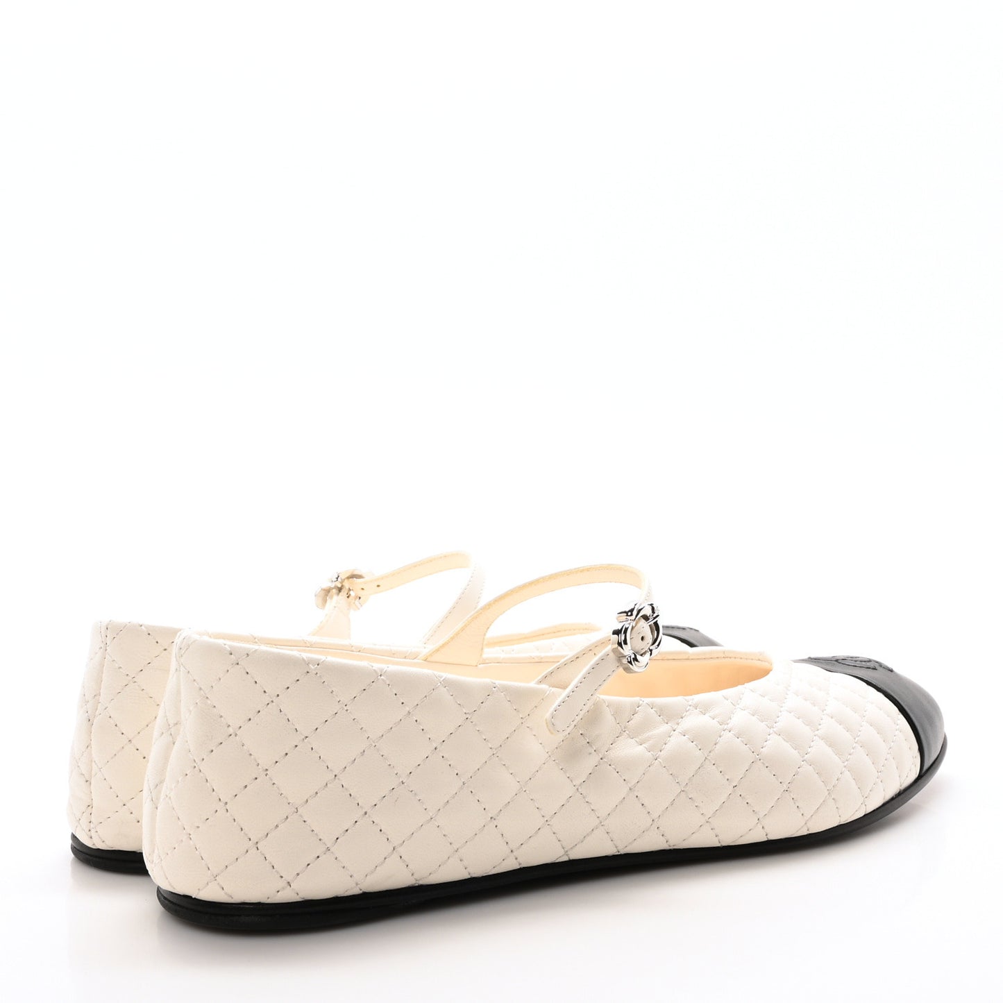 Lambskin Quilted Mary Jane Flats 41 White Black