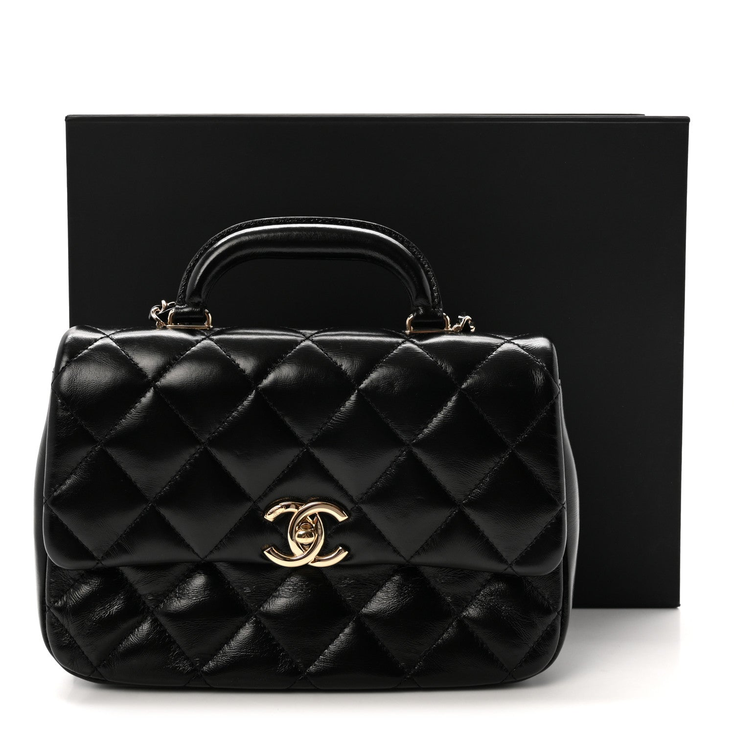 Chanel Shiny Lambskin Quilted Coco Trip Flap Bag Black 11 of 11