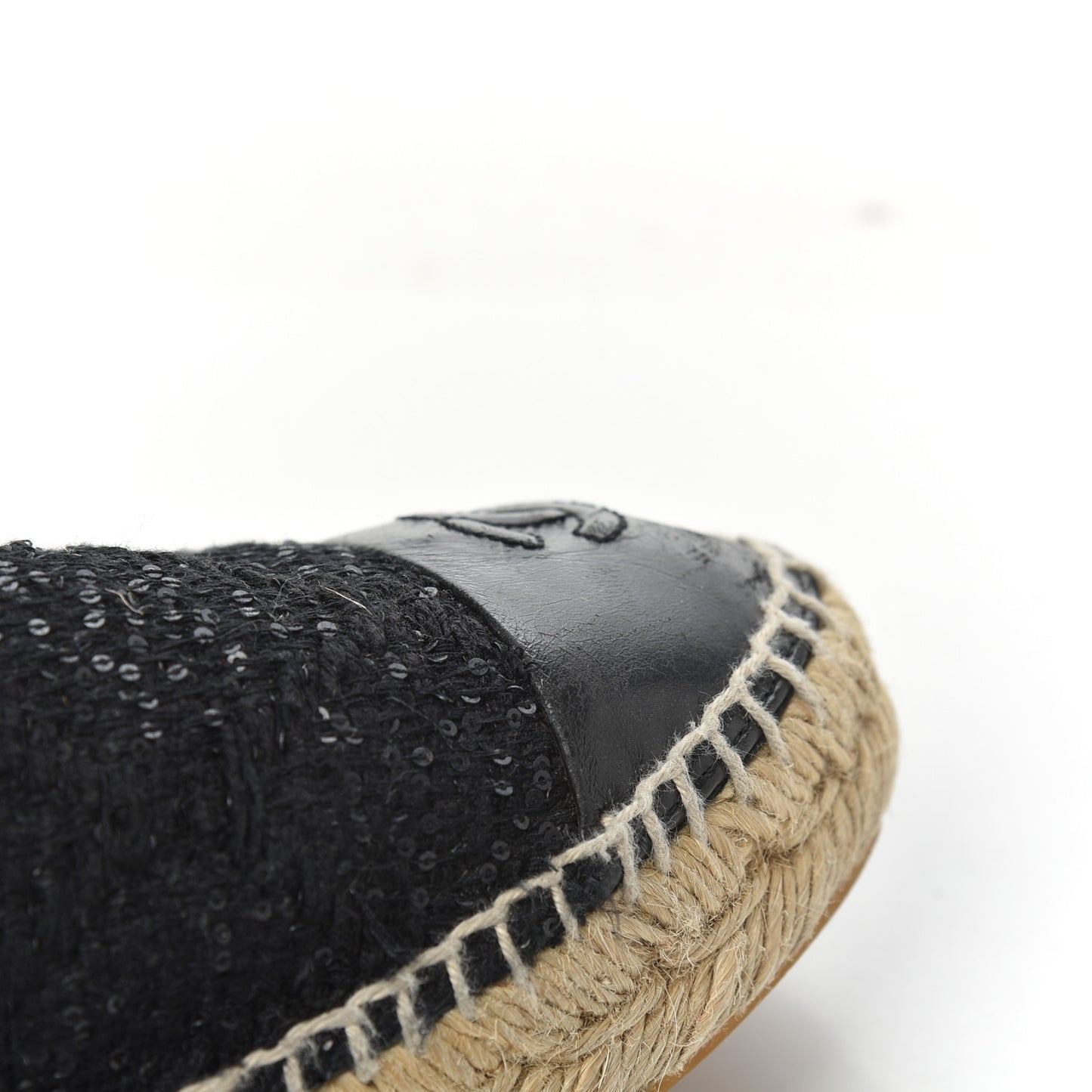 Tweed Patent Goatskin Sequin CC Espadrilles 38 Black