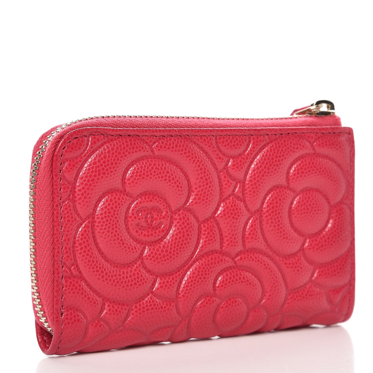 Caviar Camellia Embossed Key Holder Case Fuchsia