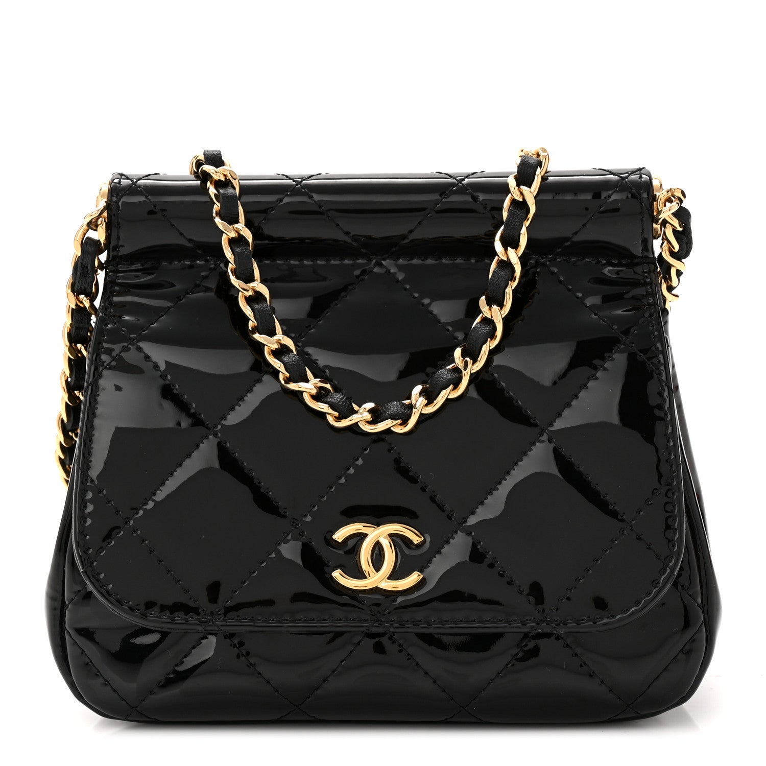Chanel Patent Quilted Frame Clutch Flap With Chain Black 1 of 11