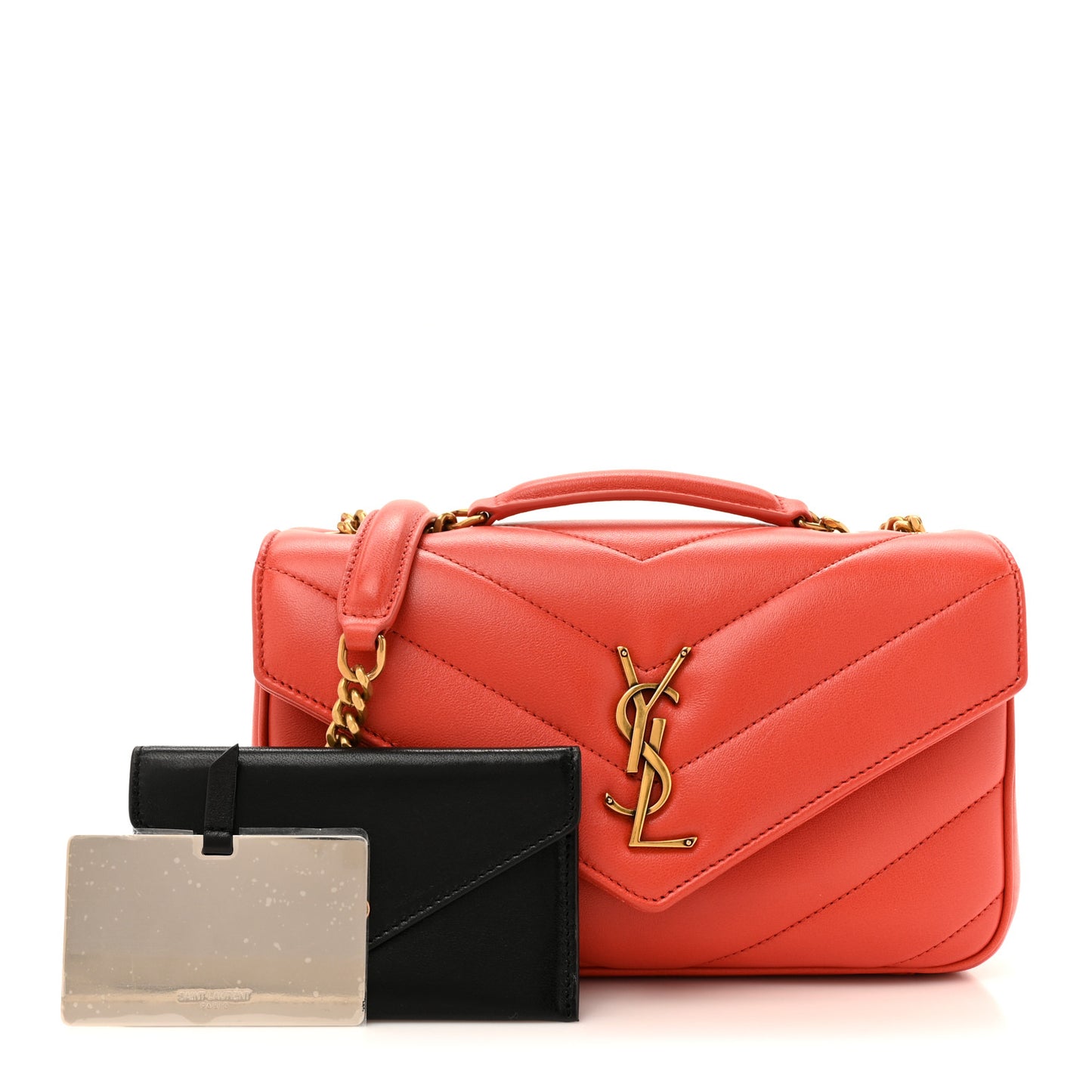 Lambskin Chevron Quilted Small Loulou Bag Celosia