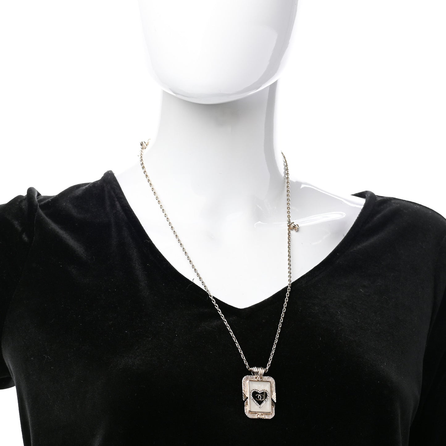 Metal Resin Enamel Crystal CC Necklace Gold Black White