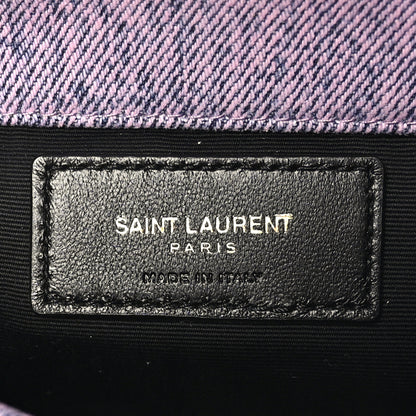 Saint Laurent Denim Quilted Loulou Puffer Monogram Pouch Clutch Bleached Lilac 7 of 10