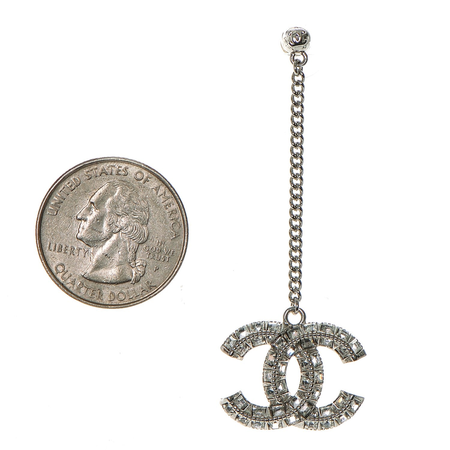 Chanel Baguette Crystal CC Dangle Earrings Silver 2 of 3