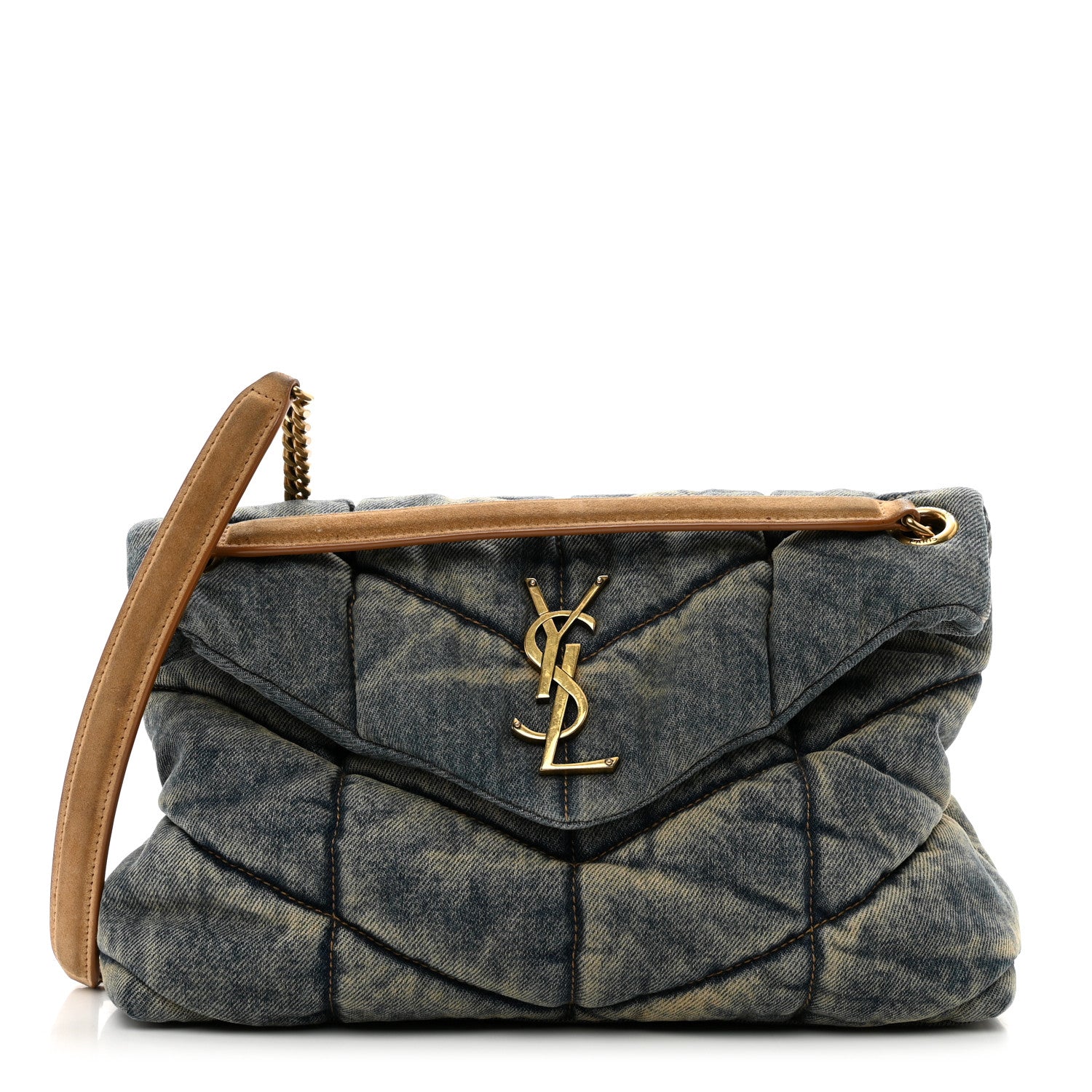 Saint Laurent Denim Quilted Small Loulou Puffer Monogram Chain Satchel Blue Cinnamon 1 of 9