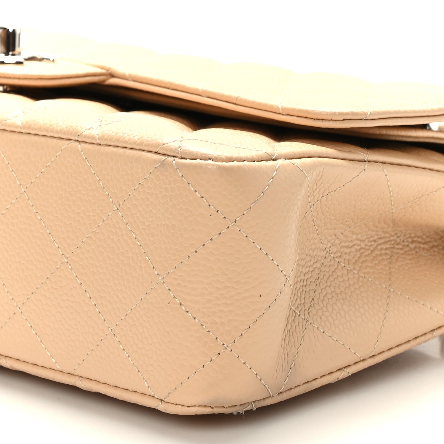 Caviar Quilted Medium Double Flap Beige