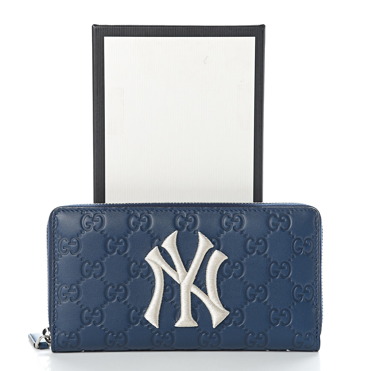 Gucci X MLB Guccissima Signature NY Yankees Embroidered Zip Around Wallet Royale Ivory 8 of 8