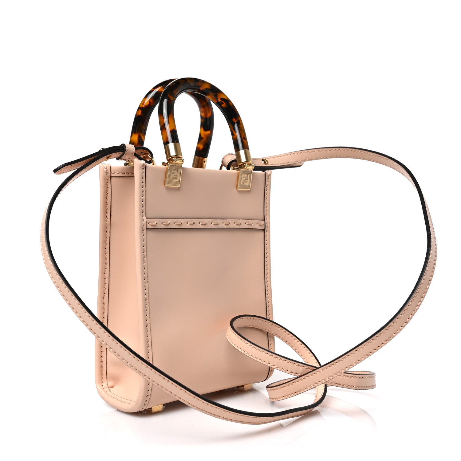 Fendi Vitello King Plexiglass Logo Embossed Mini Fendi Sunshine Shopper Tote Light Rose 3 of 9