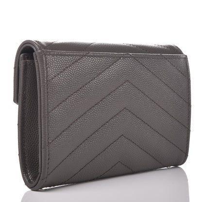 Saint Laurent Grain De Poudre Matelasse Chevron Small Monogram Envelope Wallet Earth 3 of 8