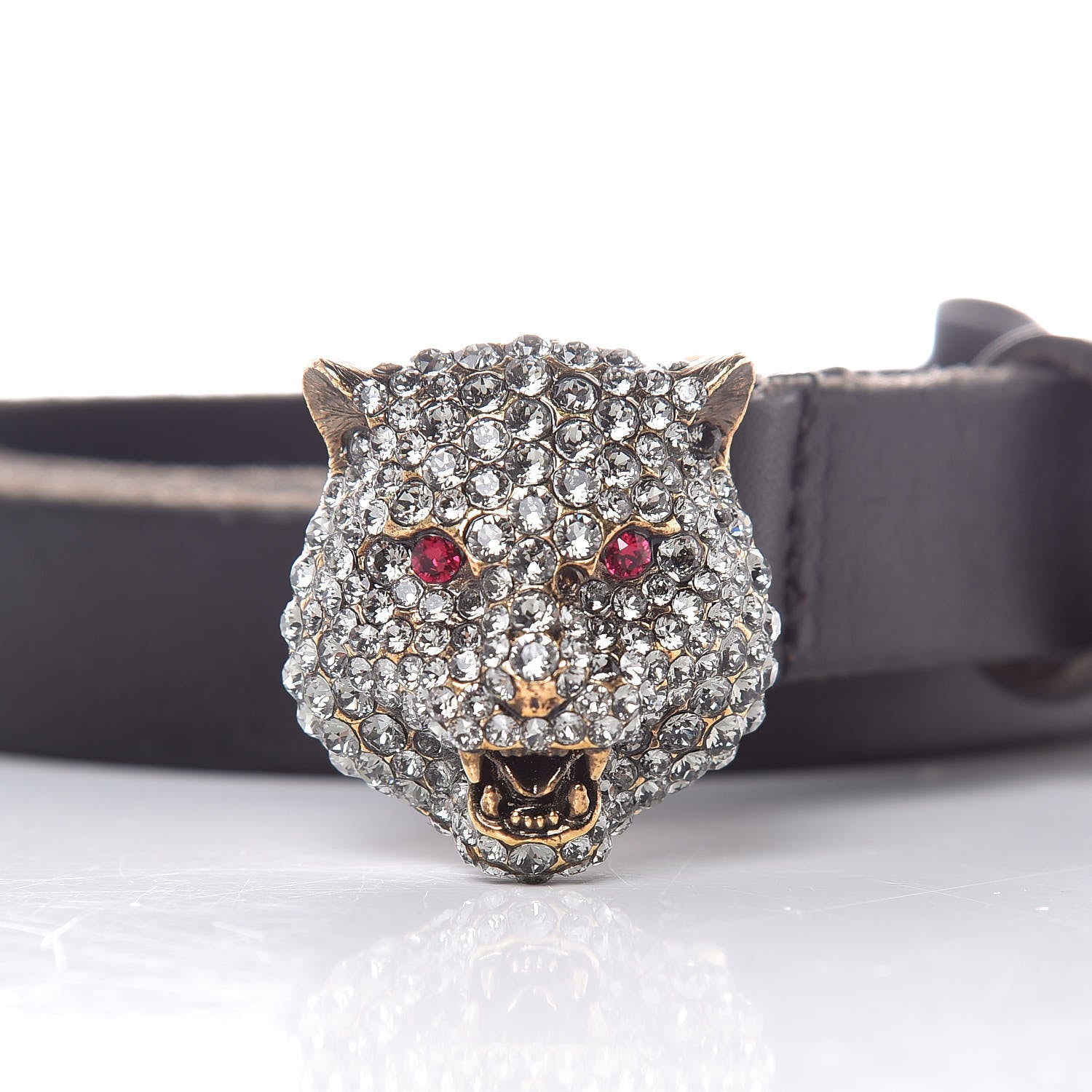 Gucci Calfskin Crystal Feline 20mm Belt 85 34 Black 8 of 8