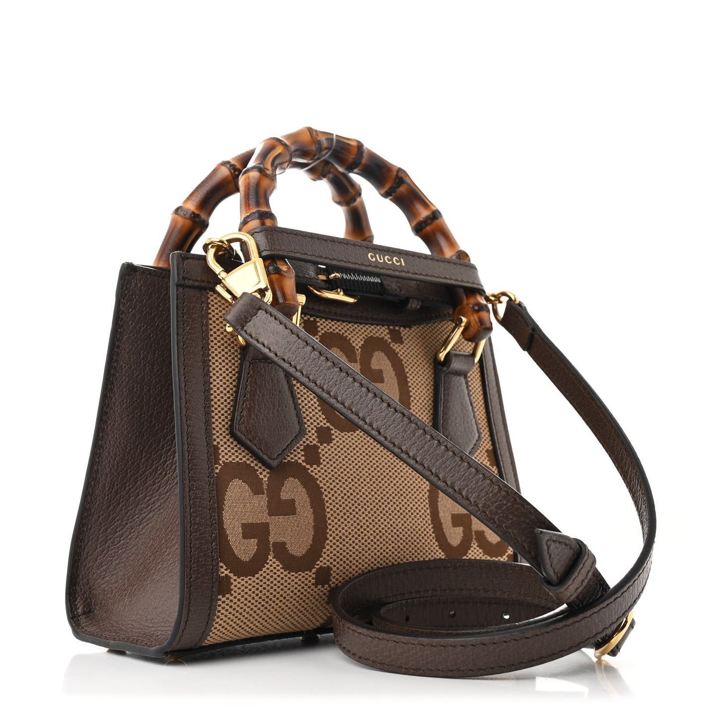 Monogram Jumbo GG Textured Dollar Calfskin Mini Diana Tote Bag Camel Ebony New Acero