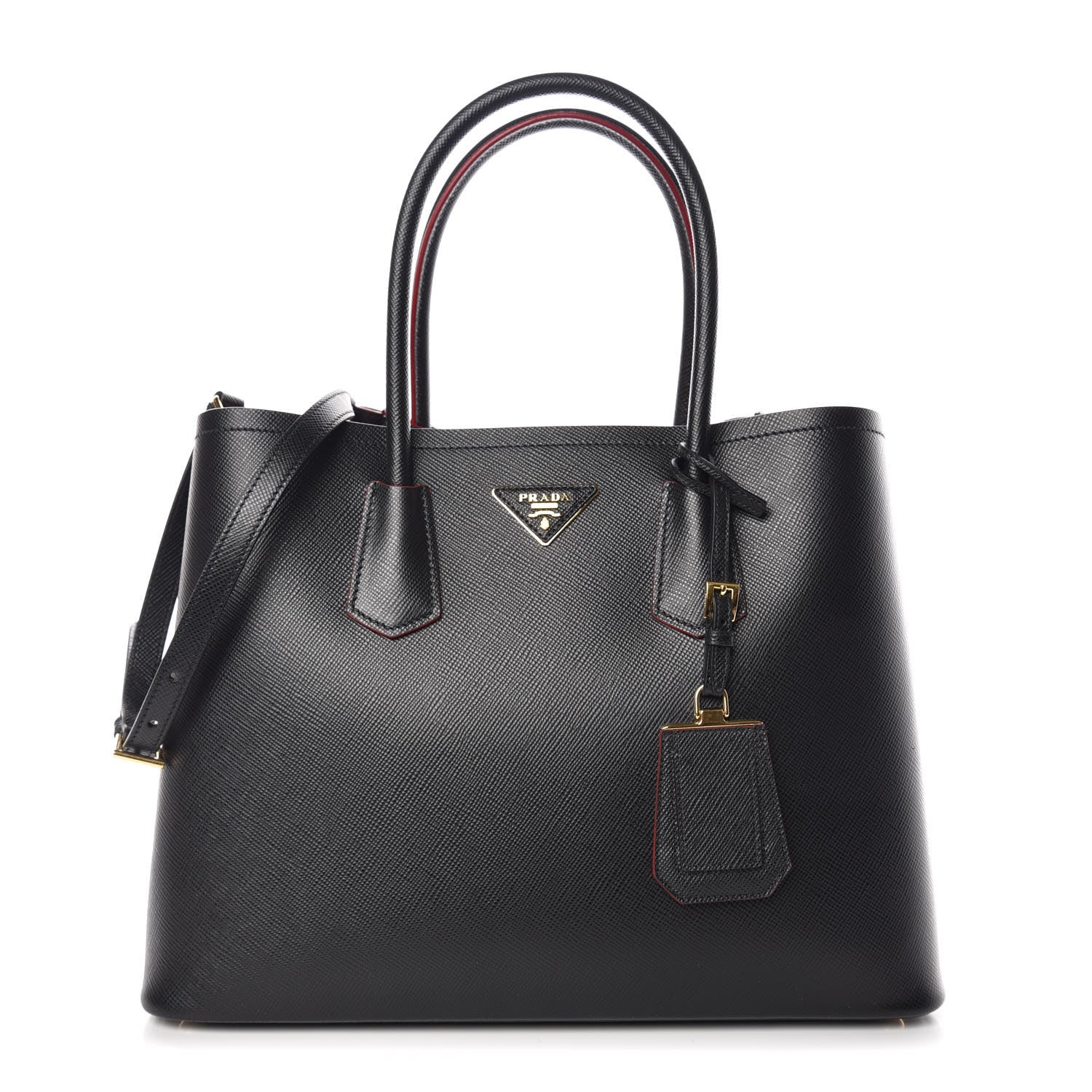Prada Saffiano Cuir Large Double Bag Black Fuoco 1 of 11
