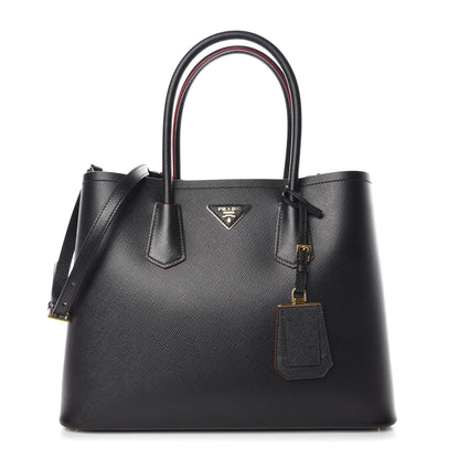 Prada Saffiano Cuir Large Double Bag Black Fuoco 1 of 11
