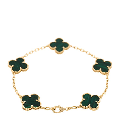 Van Cleef & Arpels 18K Yellow Gold Malachite 5 Motifs Vintage Alhambra Bracelet 2 of 7