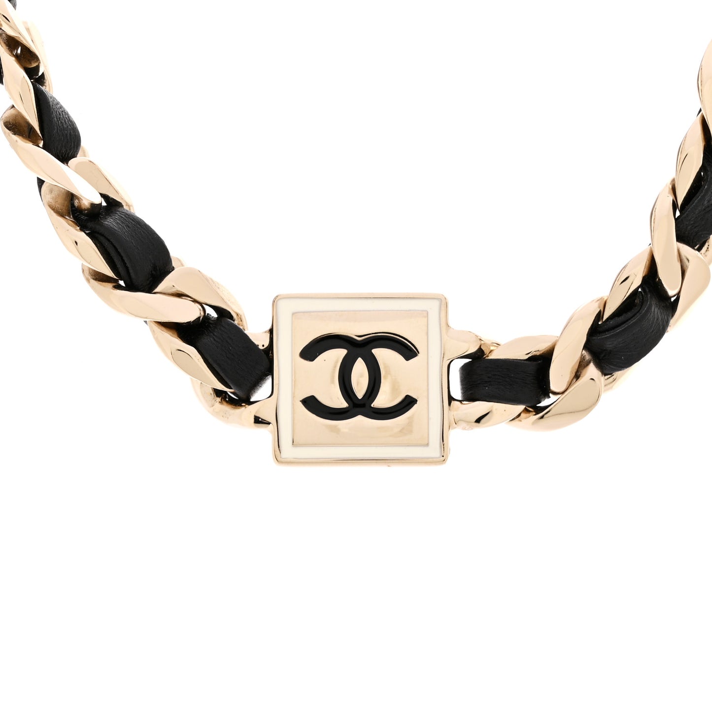Metal Lambskin CC Square Choker Gold Black White