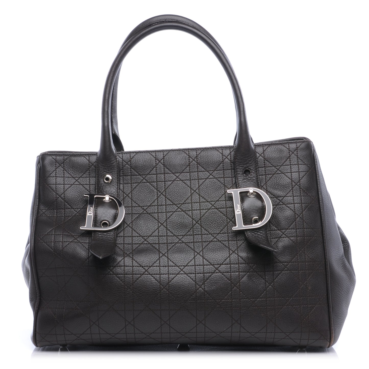 Leather Cannage Stitched Tote Dark Brown