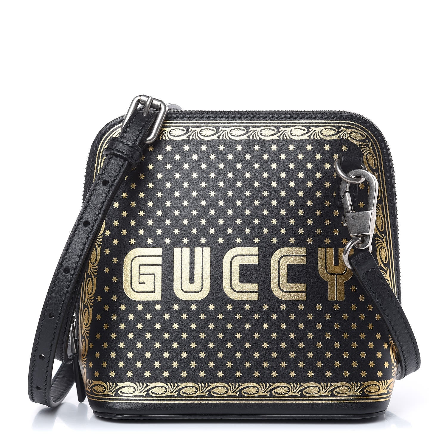 Gucci X SEGA Calfskin GUCCY Stars Mini Dome Shoulder Bag Black Gold 1 of 10