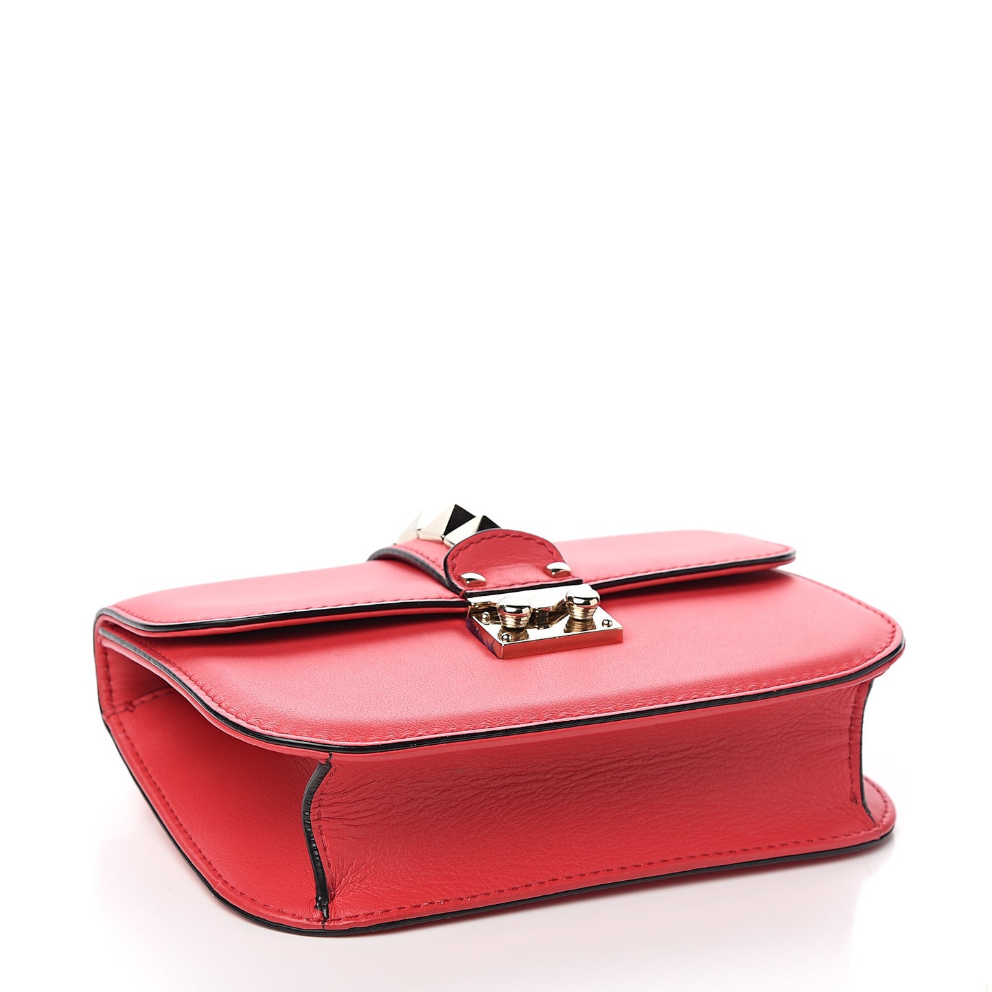 Vitello Small Glam Lock Rockstud Flap Red