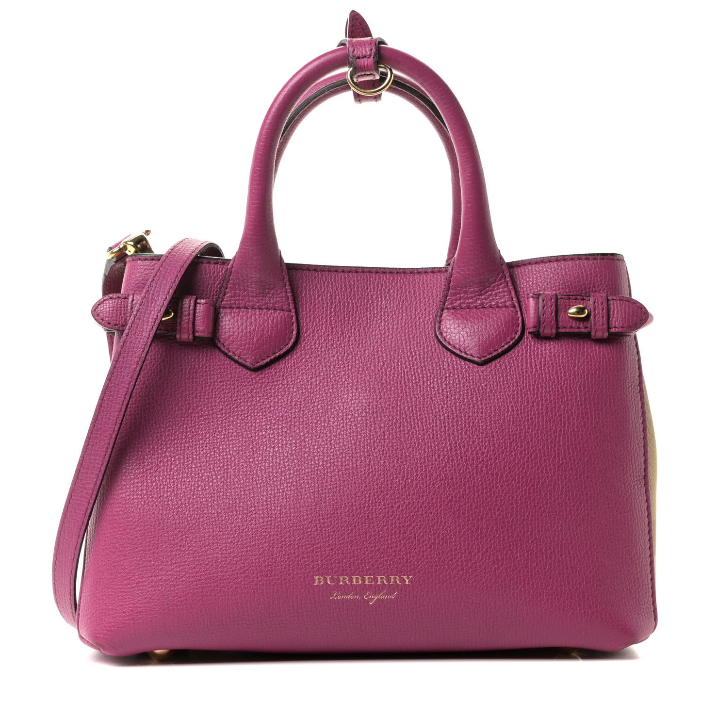 Grainy Calfskin House Check Small Banner Tote Brilliant Fuchsia