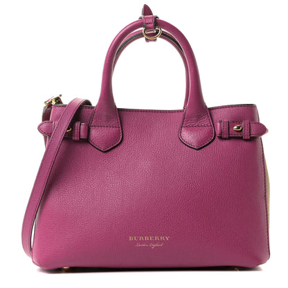 Burberry Grainy Calfskin House Check Small Banner Tote Brilliant Fuchsia 1 of 14