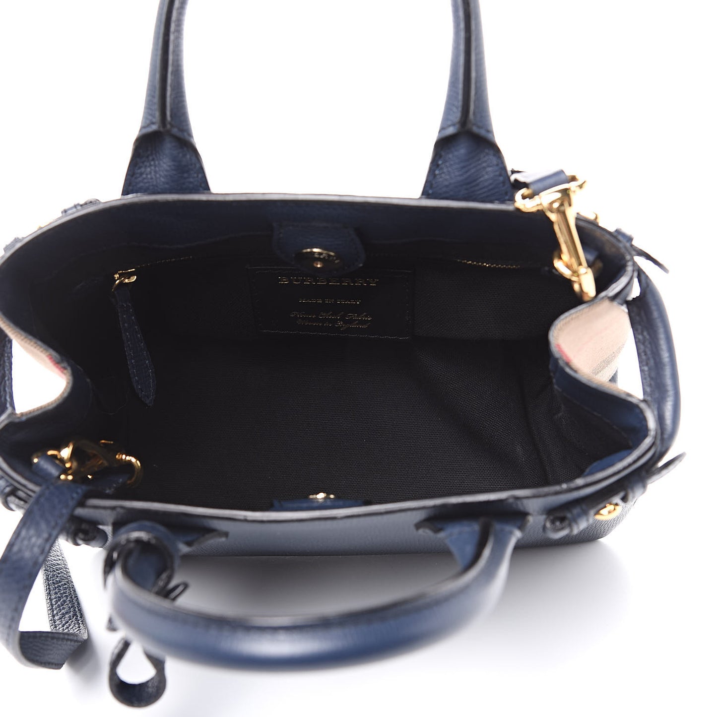 Grainy Calfskin House Check Small Banner Tote Midnight Blue