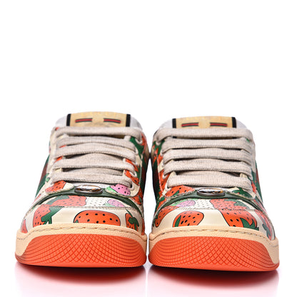 Gucci Nubuck Web Strawberry Print Womens Screener Sneakers 35.5 Dusty Milk White Vintage Green 2 of 10