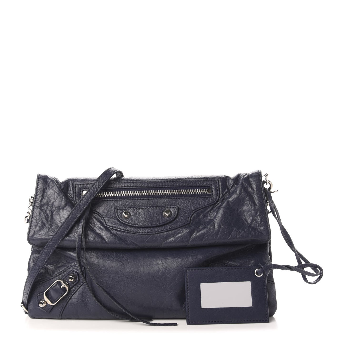 Agneau Classic Silver Hardware Envelope Strap Clutch Bleu Obscur