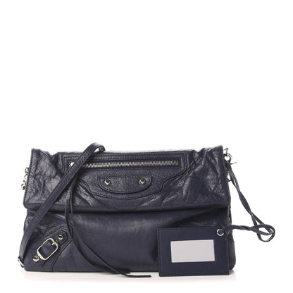 Balenciaga Agneau Classic Silver Hardware Envelope Strap Clutch Bleu Obscur 1 of 12