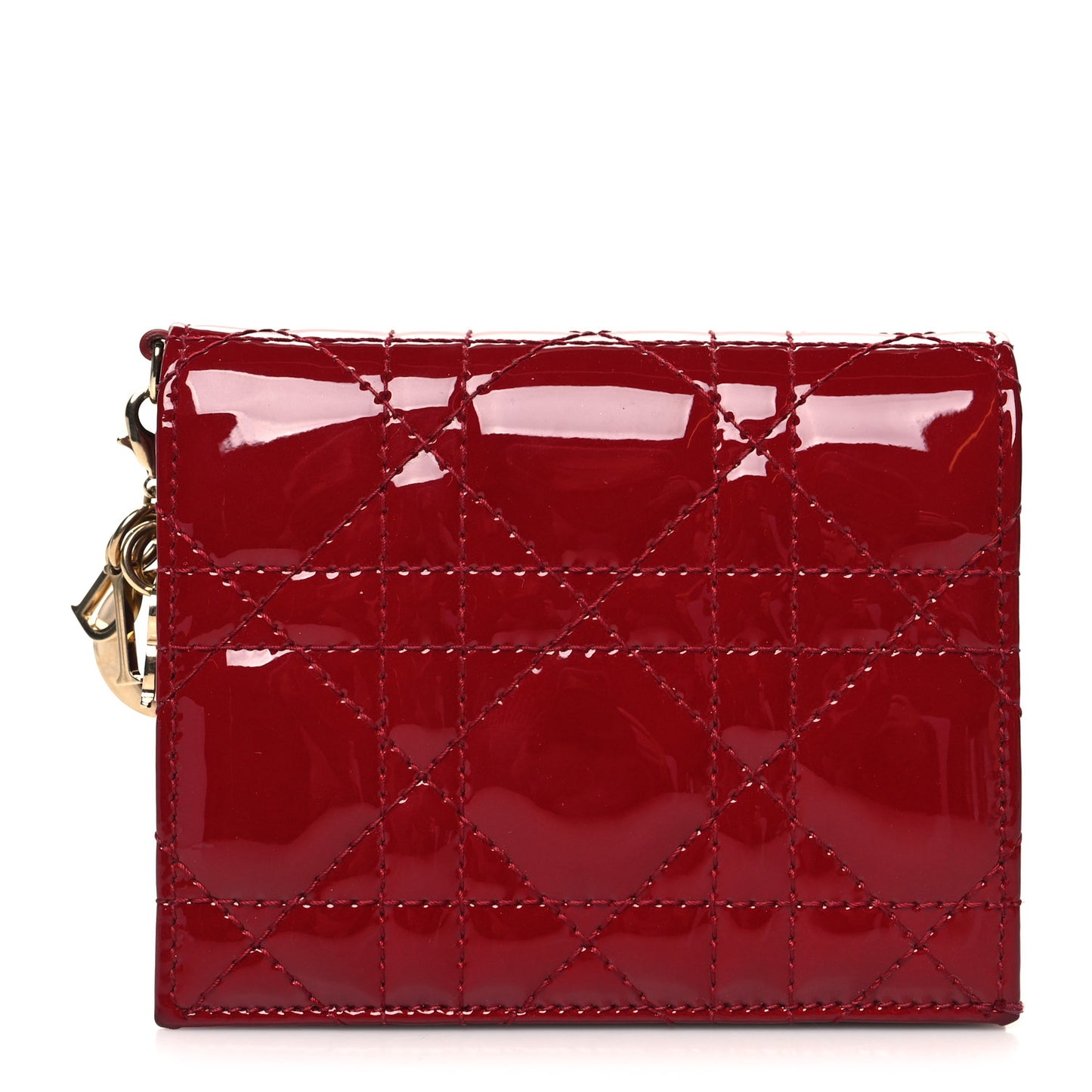 Patent Cannage Mini Lady Dior Wallet Cherry Red