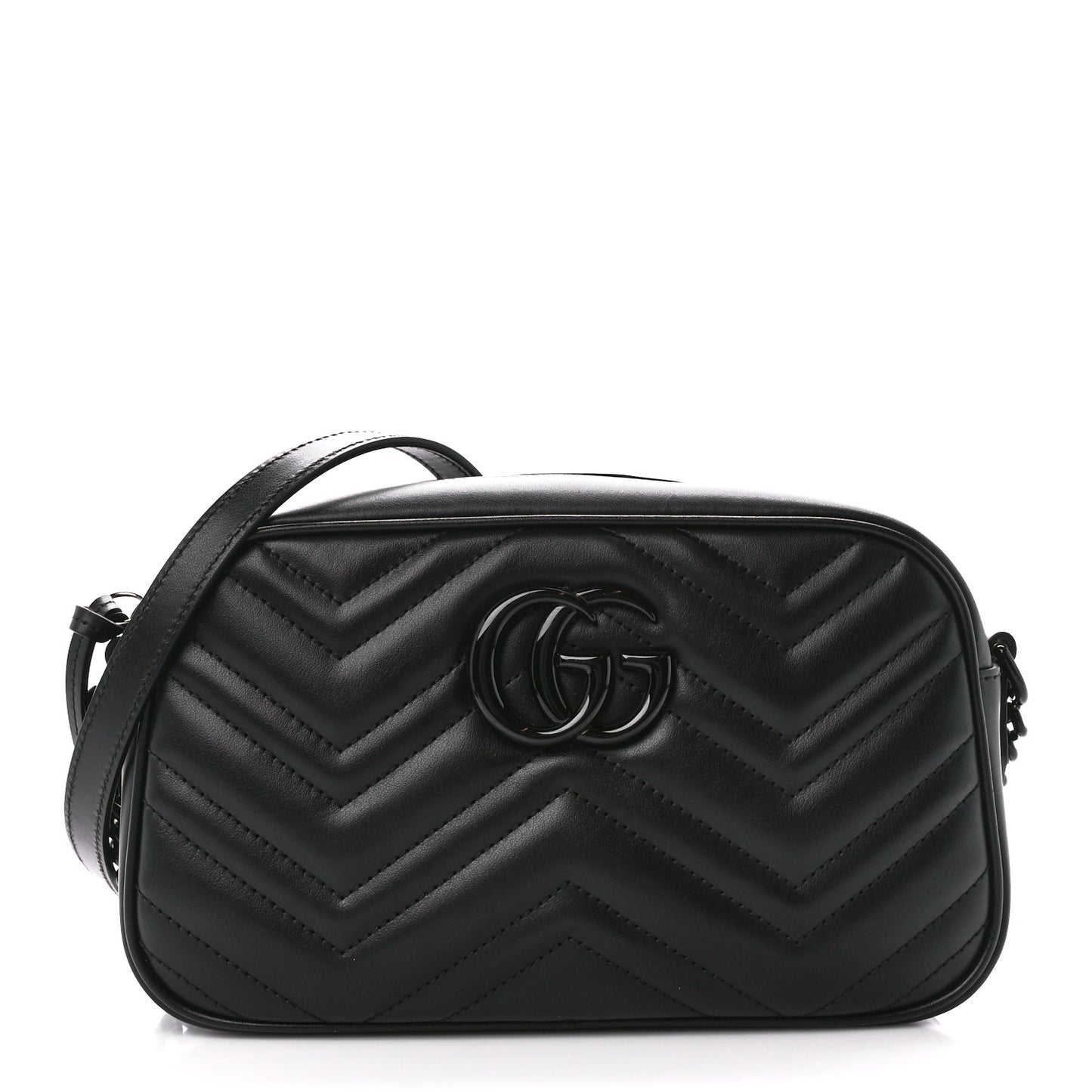 Calfskin Matelasse Monochrome Small GG Marmont Chain Shoulder Bag Black