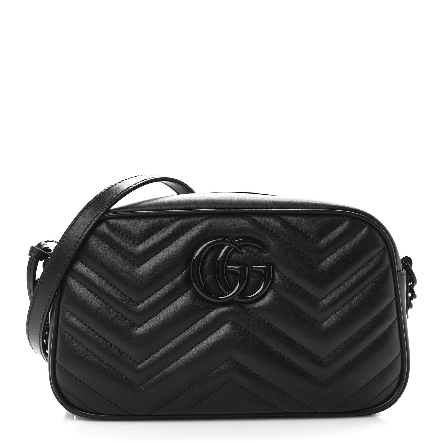 Gucci Calfskin Matelasse Monochrome Small GG Marmont Chain Shoulder Bag Black 1 of 12