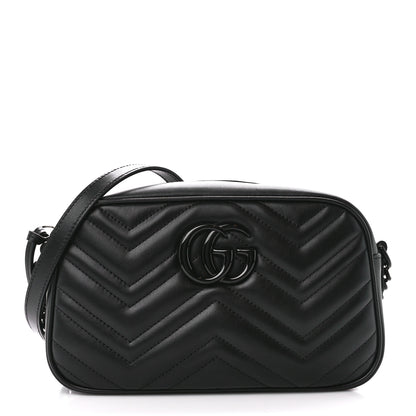 Gucci Calfskin Matelasse Monochrome Small GG Marmont Chain Shoulder Bag Black 1 of 12