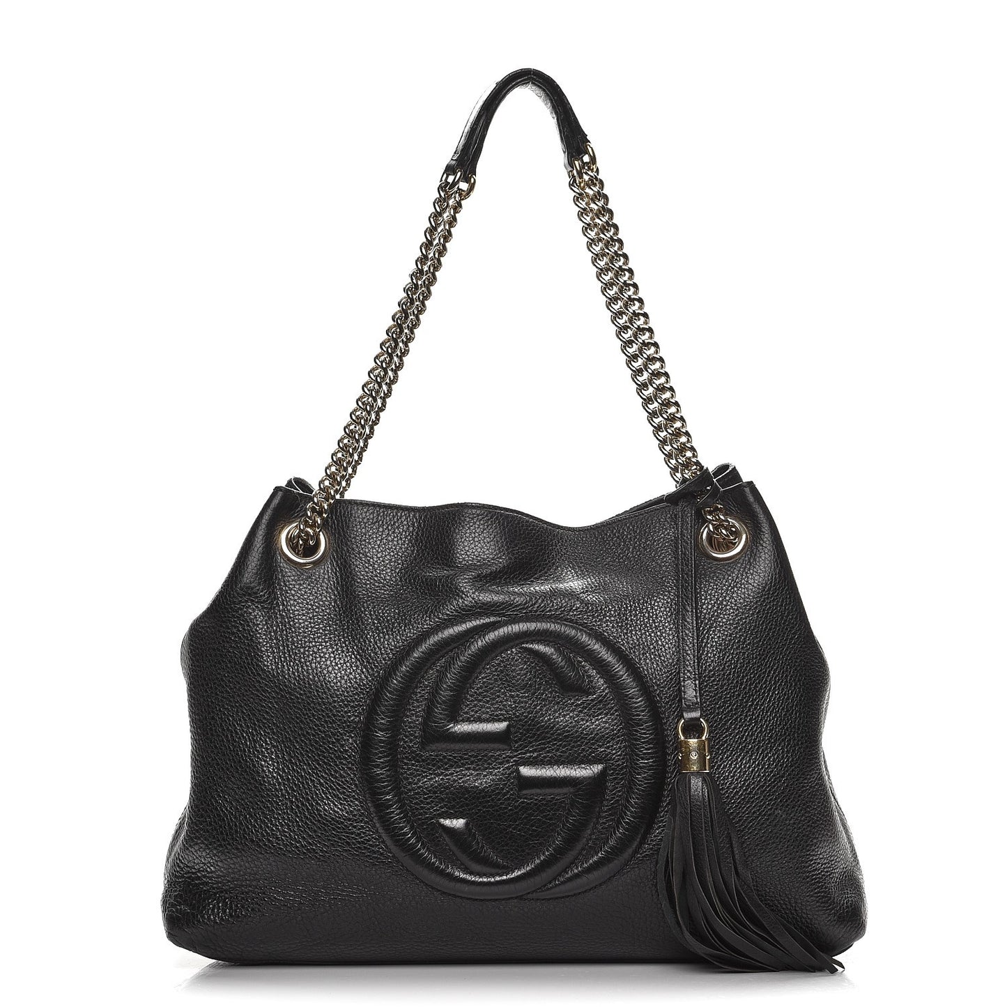 Pebbled Calfskin Medium Soho Chain Shoulder Bag Black