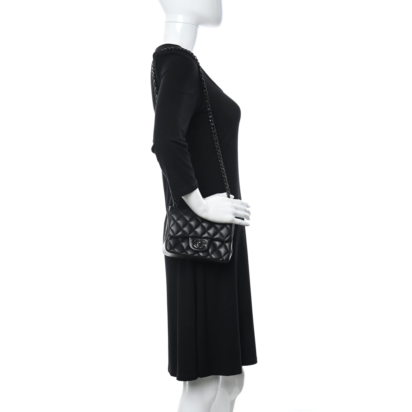 Crumpled Calfskin Quilted Mini Square Flap So Black