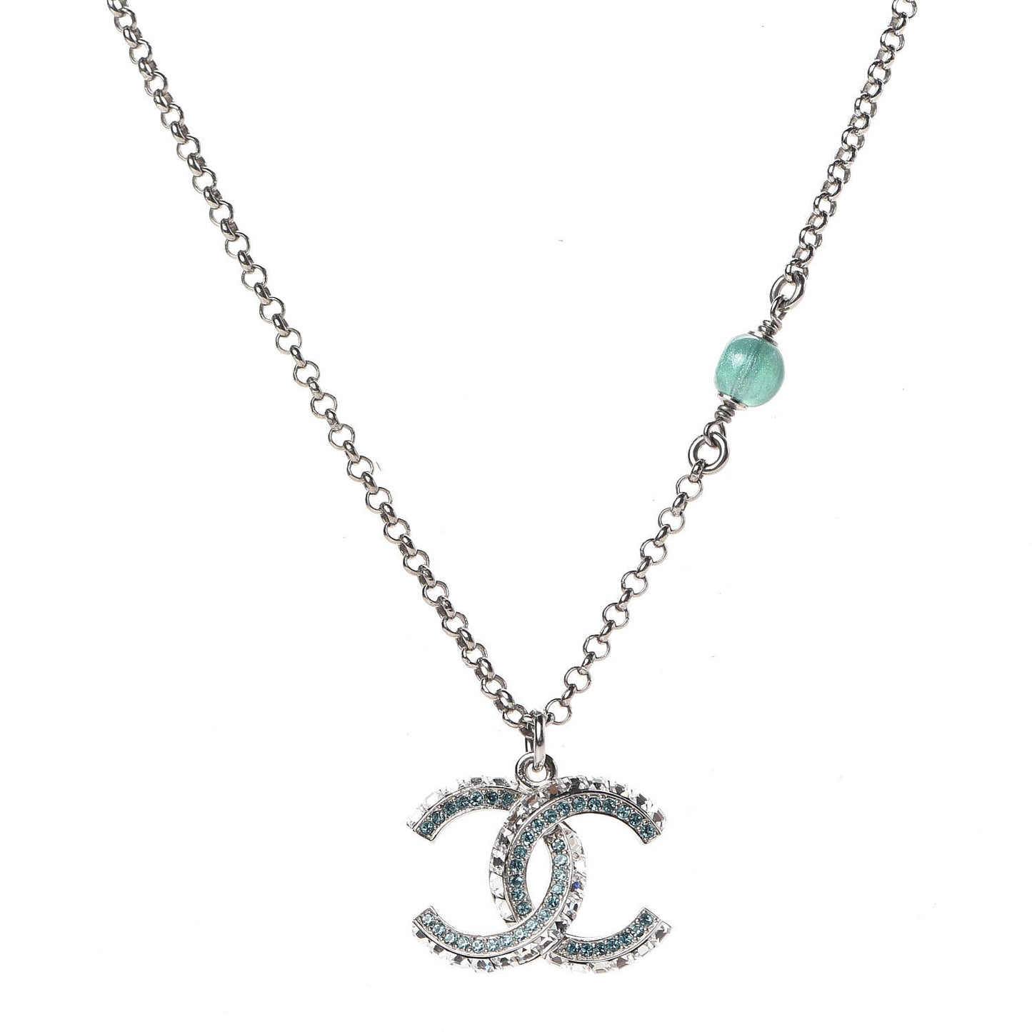 Crystal Pearl Bead CC Necklace Silver Green Blue