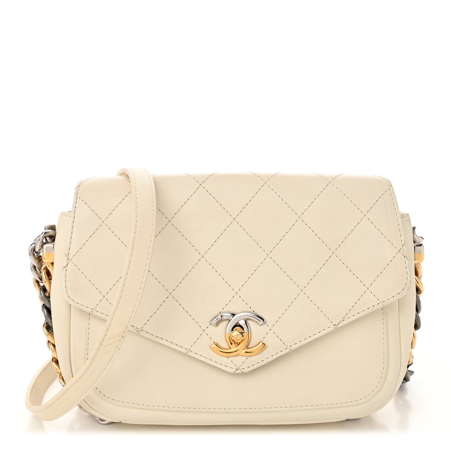 Chanel Calfskin Stitched Small Precious Union Flap Bag White 1 of 10
