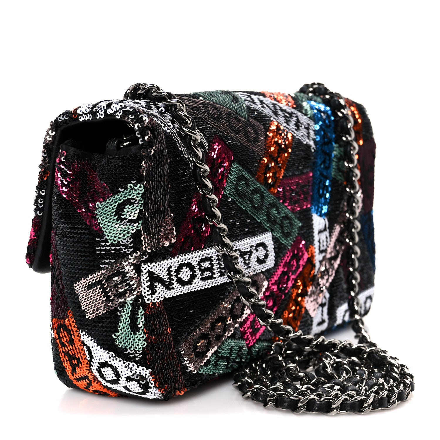 Chanel Sequin Logo Small Flap Ruthenium Multicolor 3 of 11