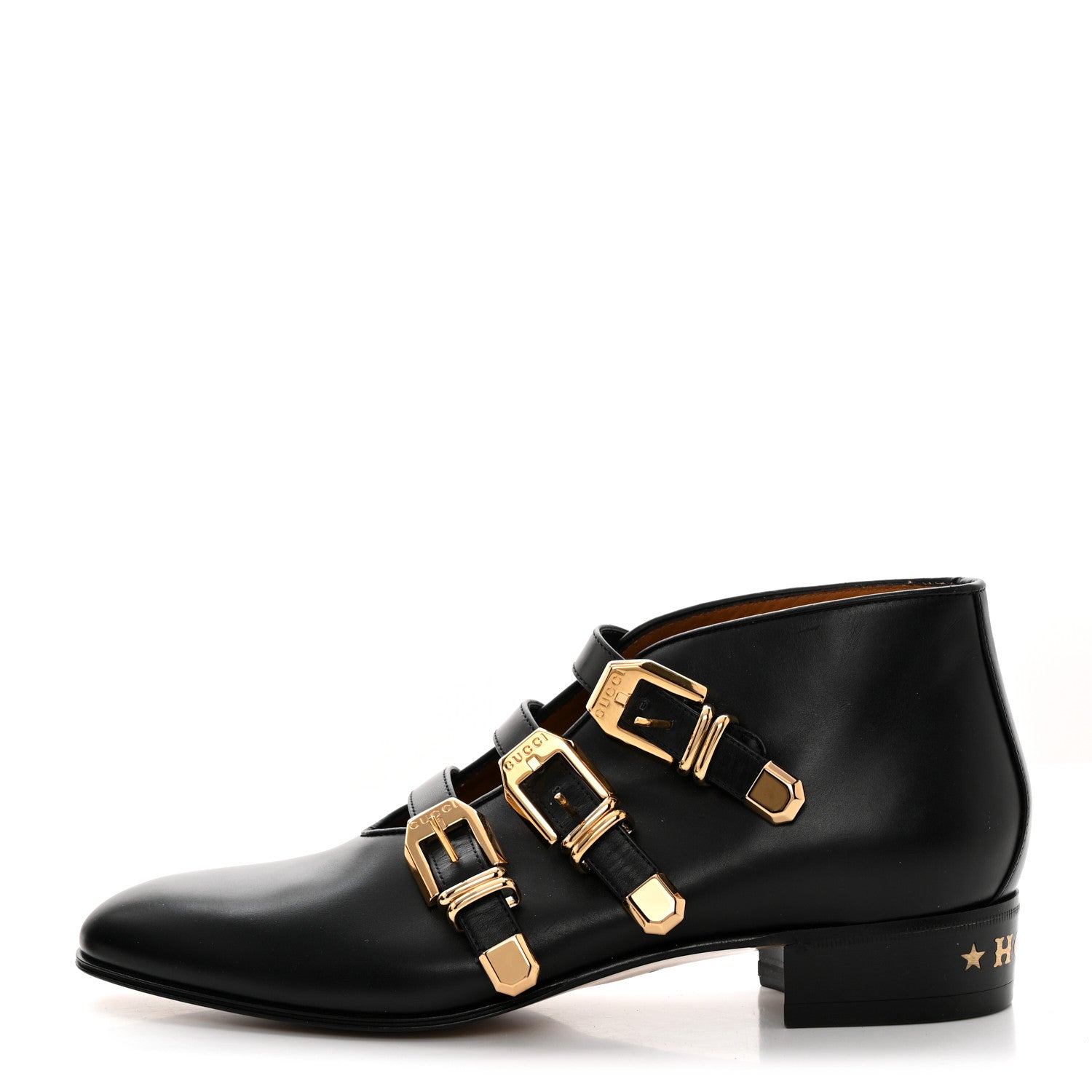 Gucci New Waxed Calfskin Buckle Hollywood Ankle Boots 40.5 Black 1 of 9