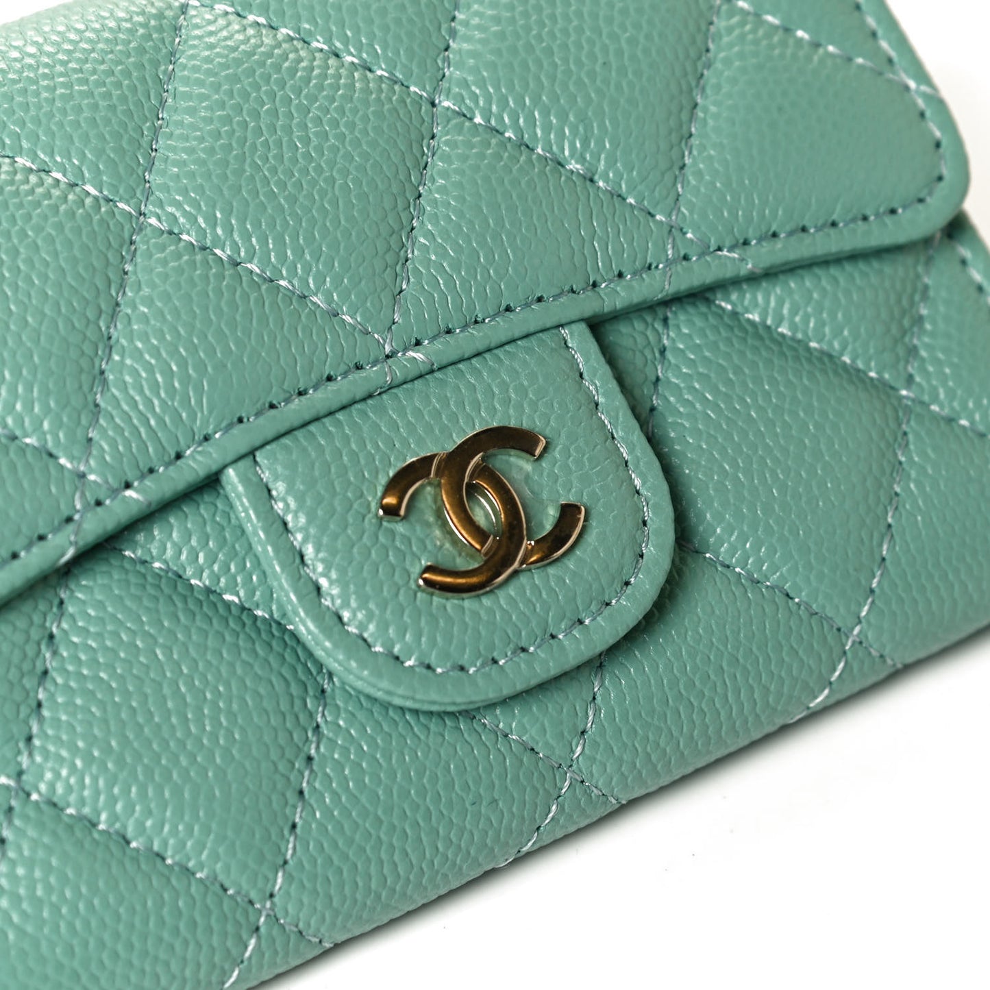 Caviar Quilted Flap Card Holder Wallet Light Blue