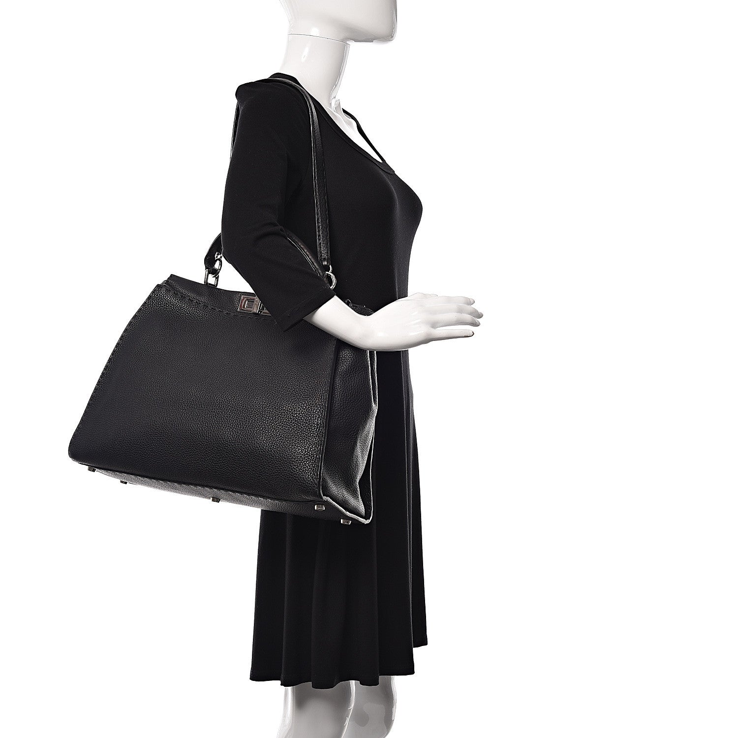 Fendi Cuoio Romano Selleria Bi-Color Large Peekaboo Iconic Satchel Black Mou 2 of 15