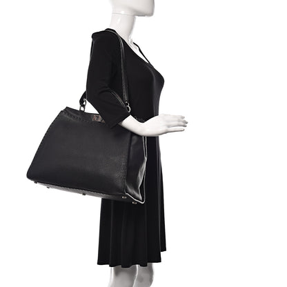 Fendi Cuoio Romano Selleria Bi-Color Large Peekaboo Iconic Satchel Black Mou 2 of 15