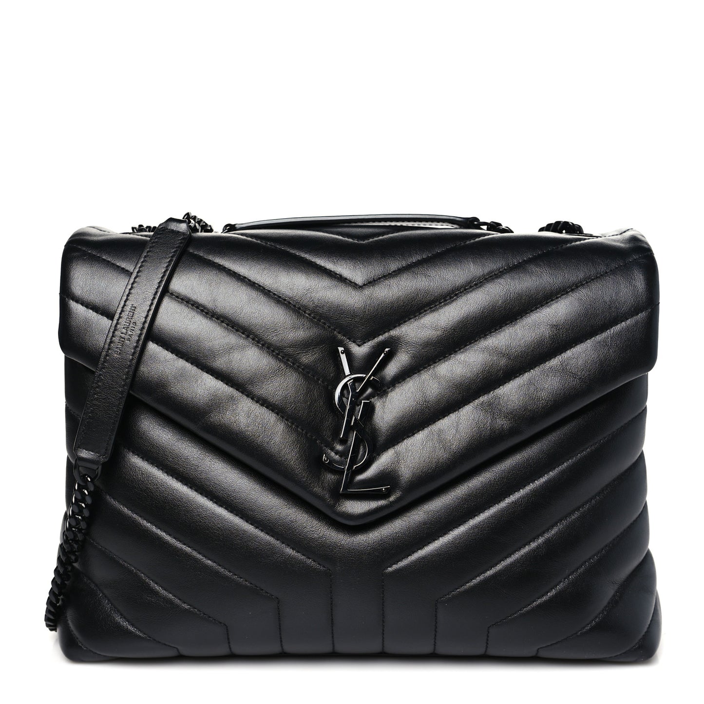 Calfskin Y Quilted Monogram Monochrome Medium Loulou Chain Satchel Black