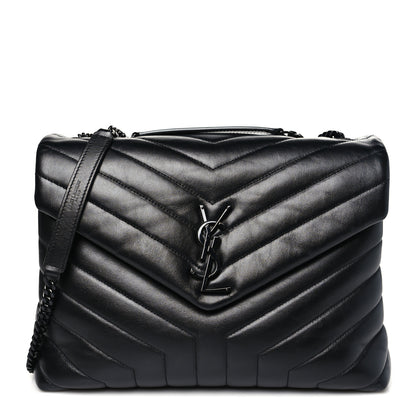 Saint Laurent Calfskin Y Quilted Monogram Monochrome Medium Loulou Chain Satchel Black 1 of 10