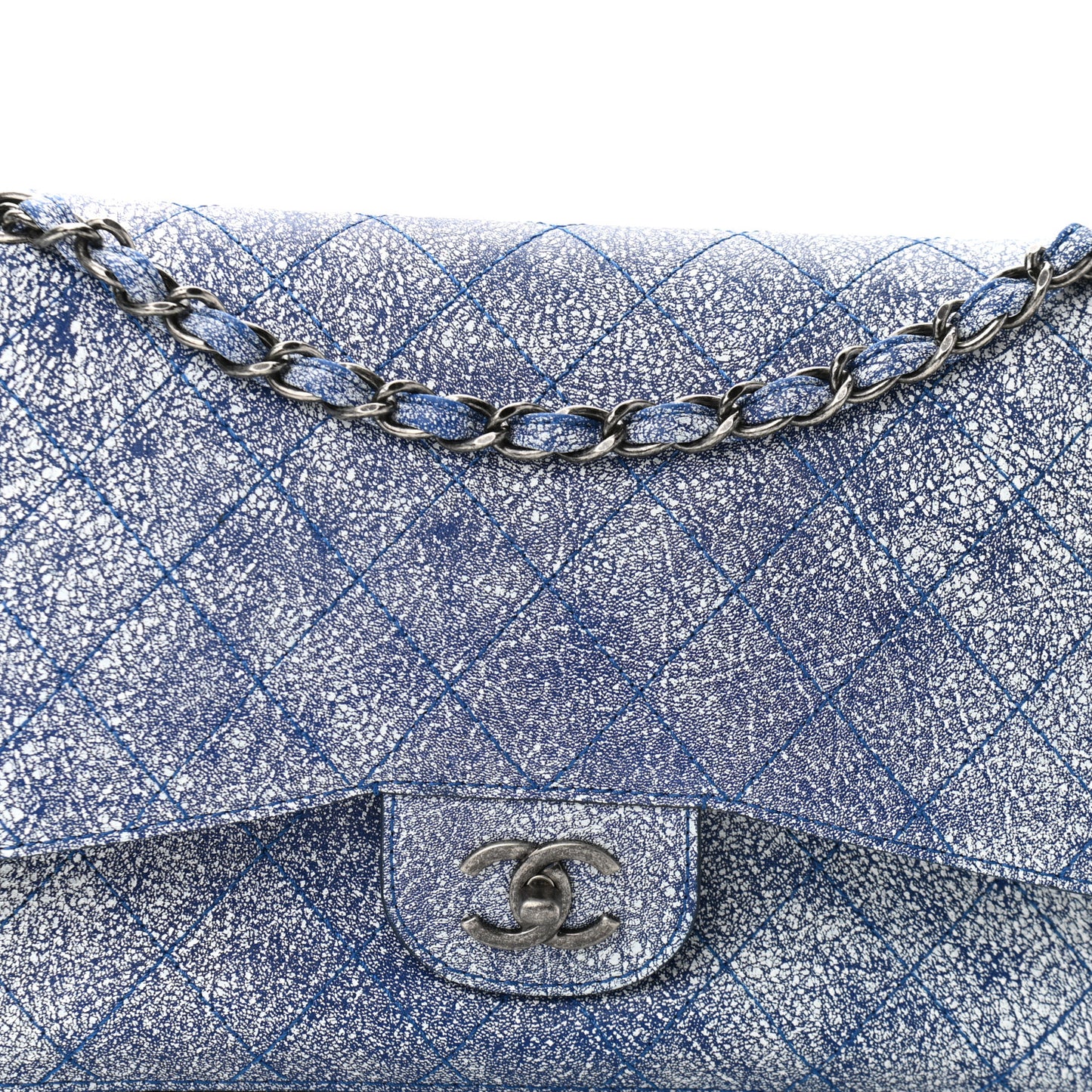 Crackled Calfskin Jumbo Double Flap Blue