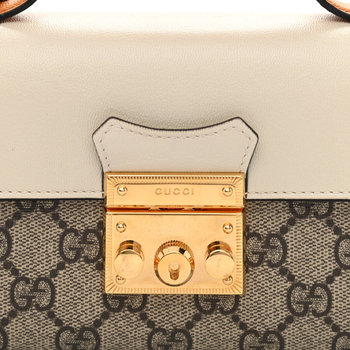 GG Supreme Monogram New Sakai Calfskin Mini Padlock Top Handle Shoulder Bag Beige Ebony Mystic White Sun Oil