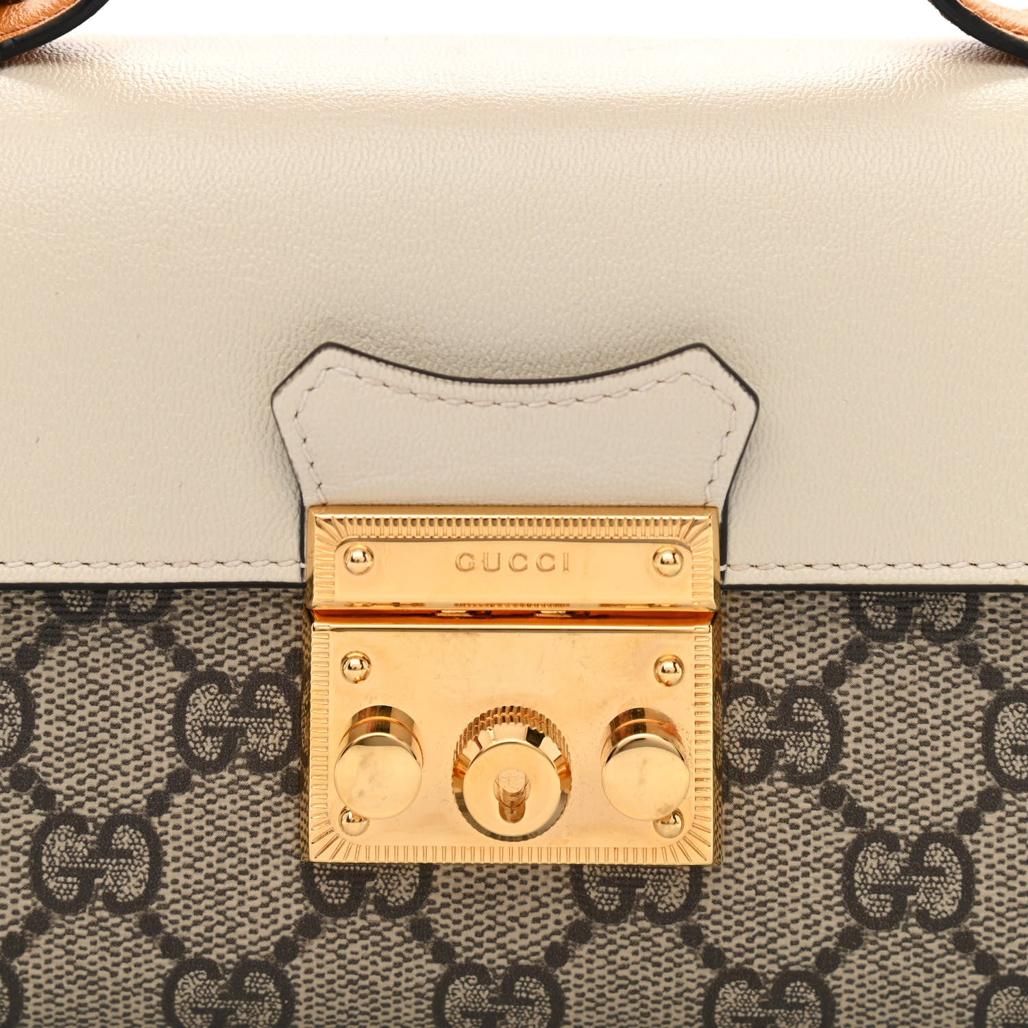 Gucci GG Supreme Monogram New Sakai Calfskin Mini Padlock Top Handle Shoulder Bag Beige Ebony Mystic White Sun Oil 7 of 11
